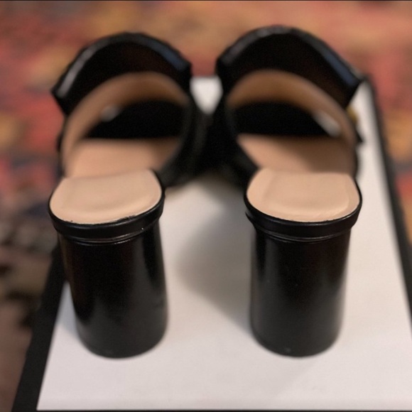 Gucci Black Leather GG Marmont Fringe Detail Open Toe Sandals Size 38.5 - Picture 6 of 9